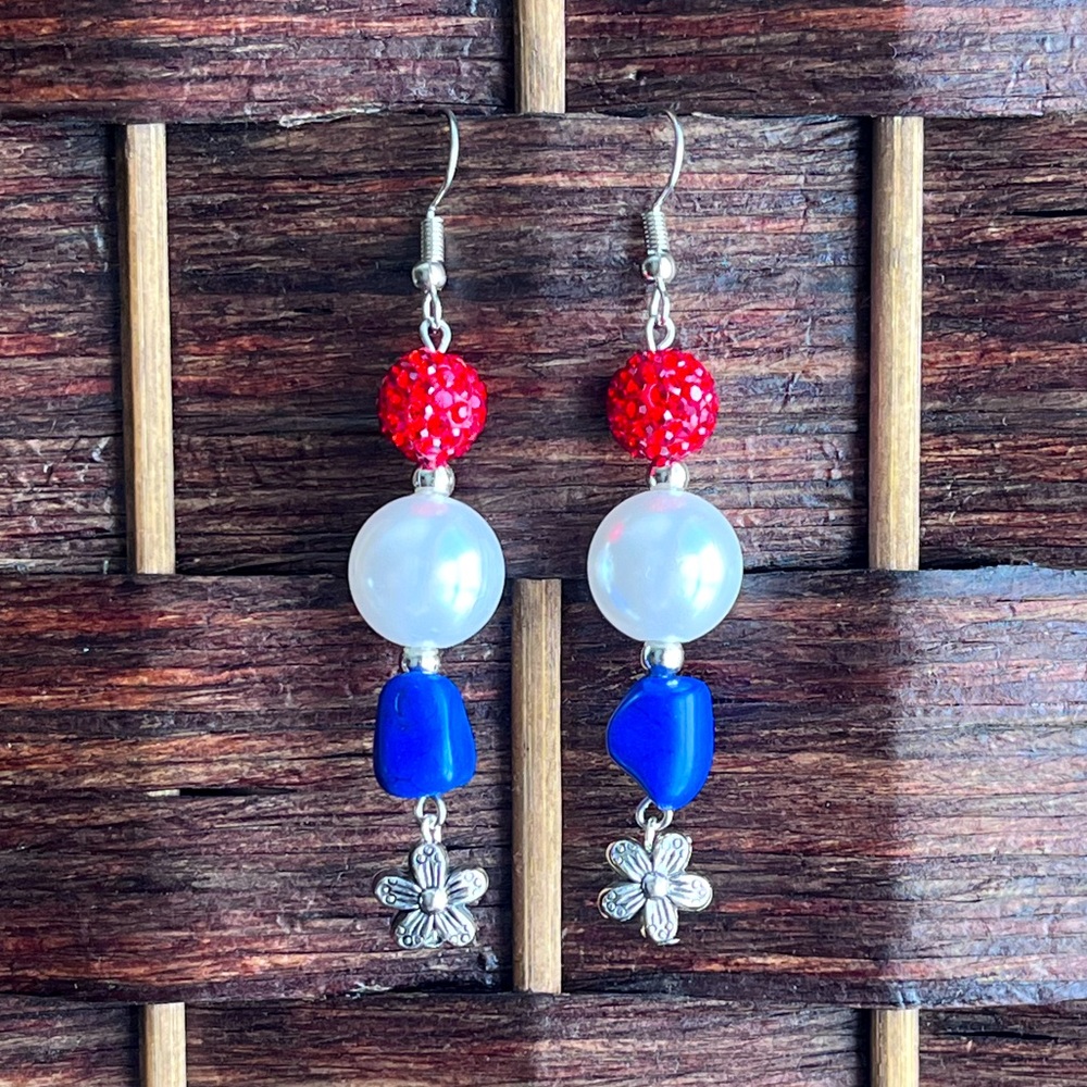 Red, White and Blue Bead Pendant Earrings